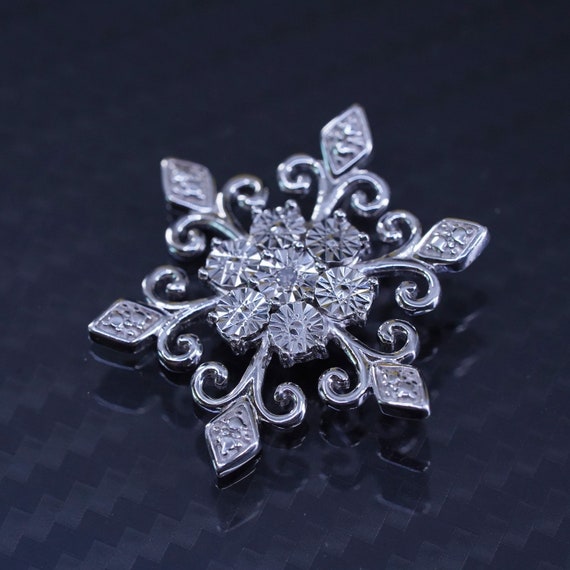 Vintage sterling silver 925 snowflake pendant wit… - image 3