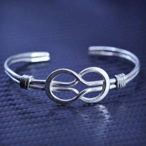 6”, vintage Sterling Silver 925 Twisted entwined knot Cable cuff bracelet, stamped 925 Mexico