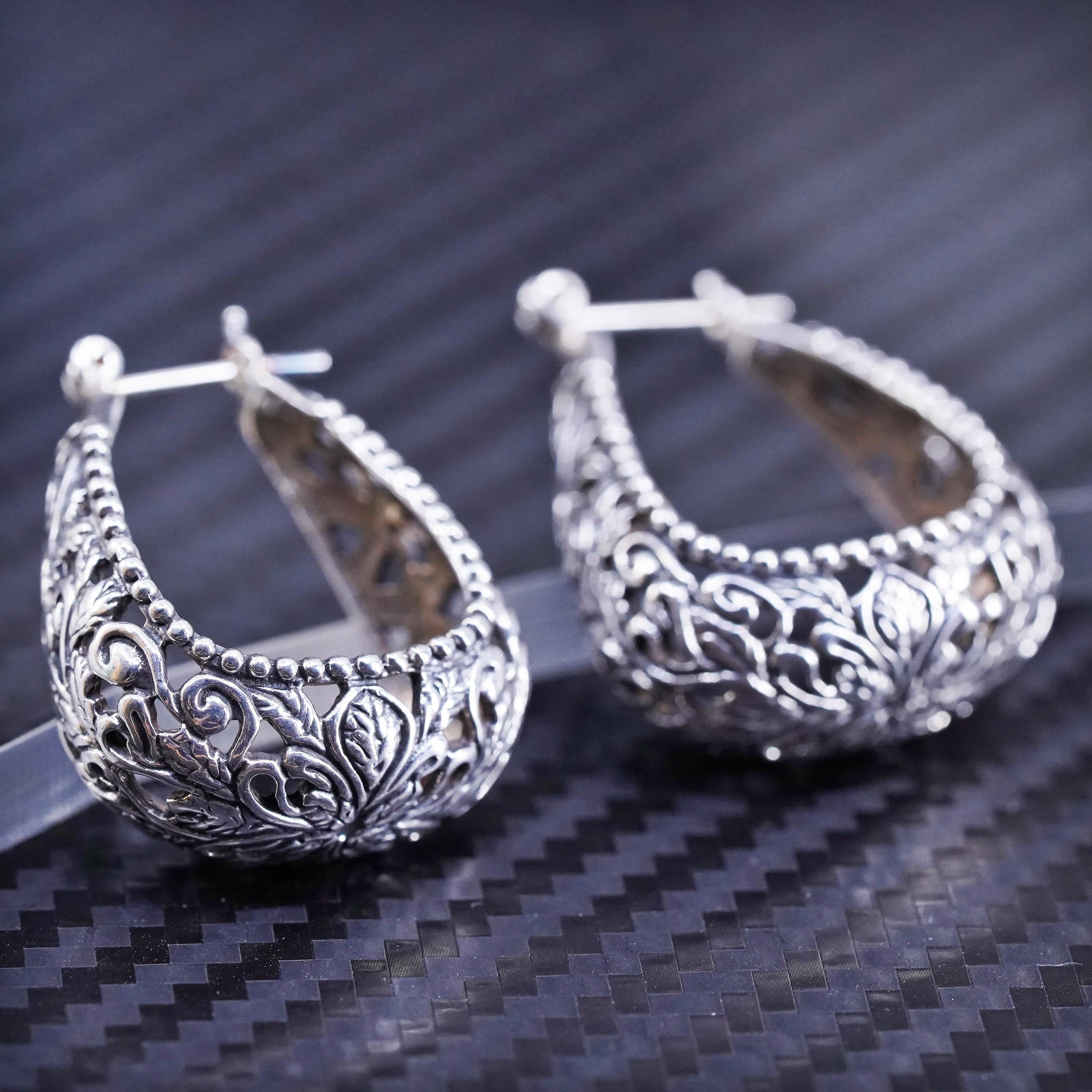 1", Aros abiertos con filigrana de plata esterlina vintage RAROS, con sello 925