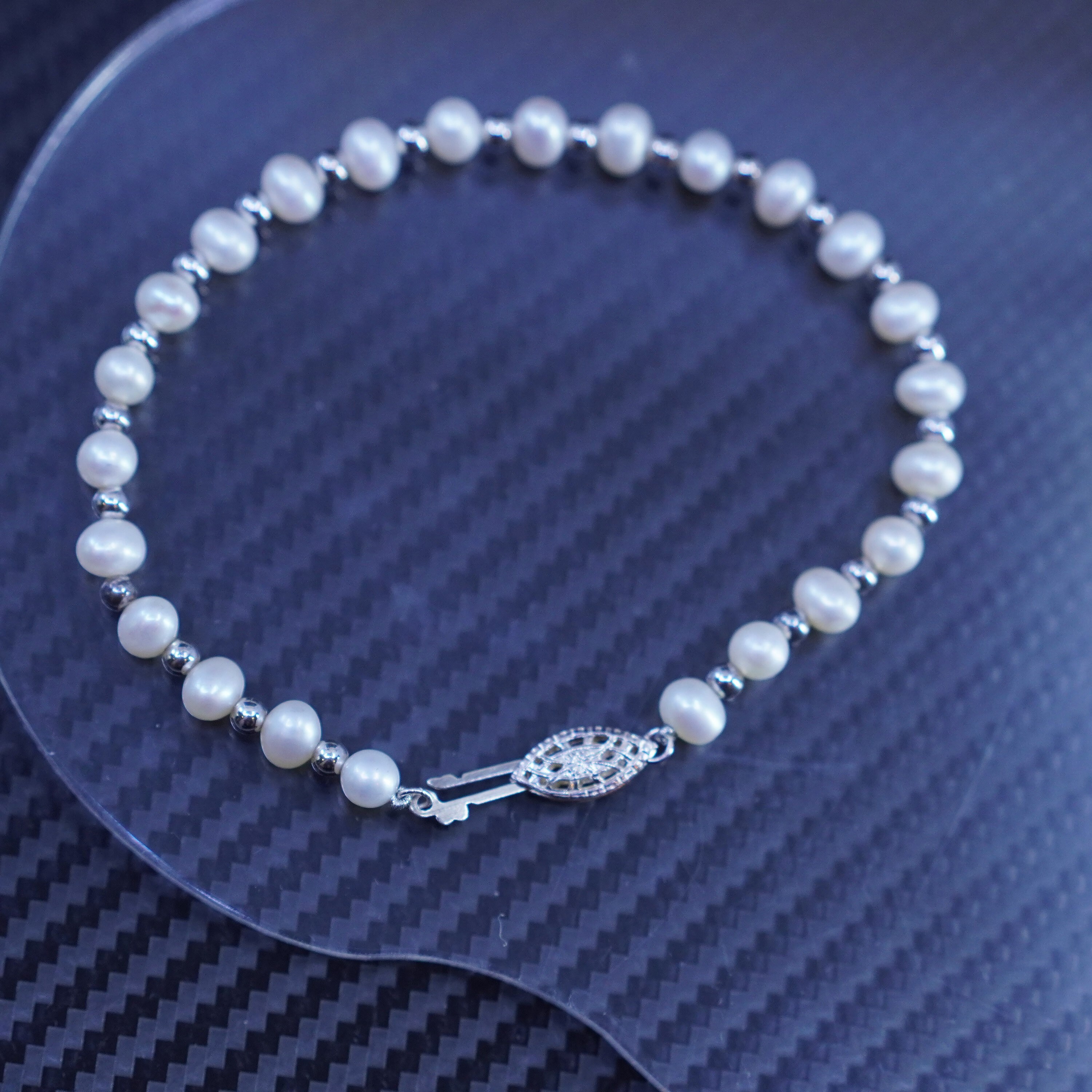 7.25”, Vintage Sterling Silver 925 Handmade 5mm Freshwater