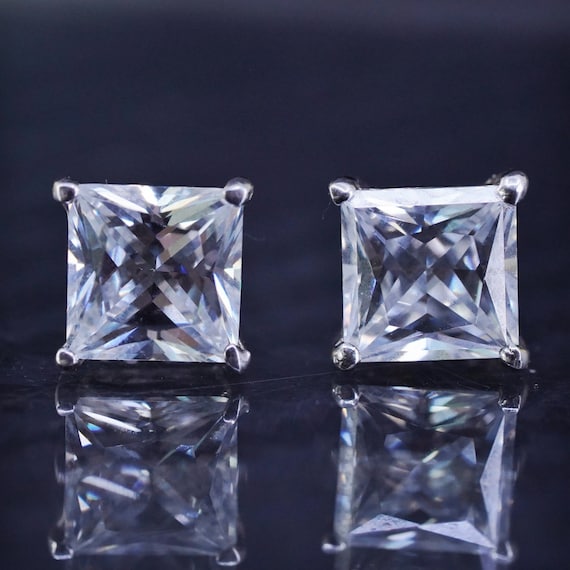 6mm Vintage sterling silver 925 square studs earr… - image 1