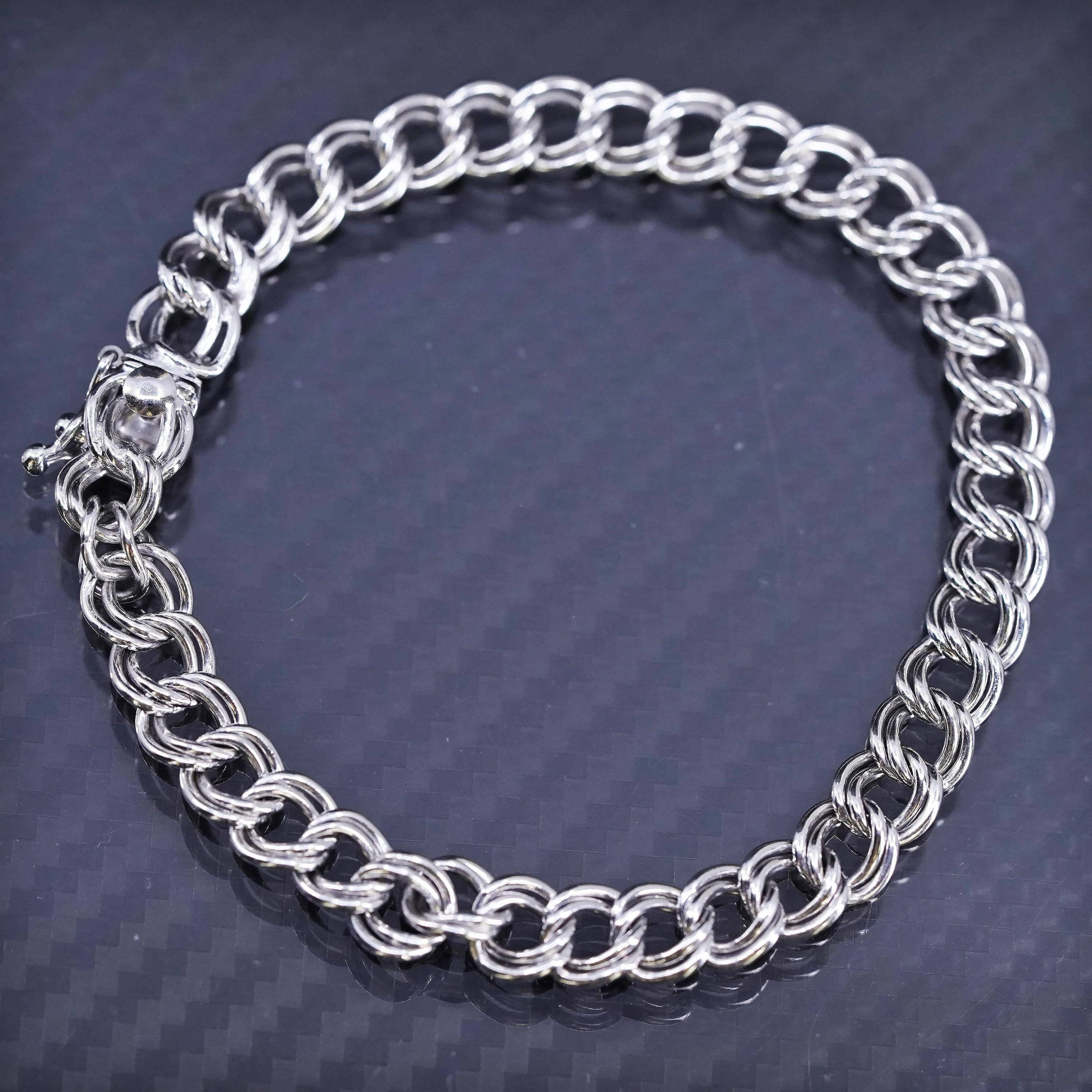 vintage ITALY bracelet silver925 刻印 OX. 7” 8mm, Vintage Italy Sterling Silver 925 Double Curb Chain