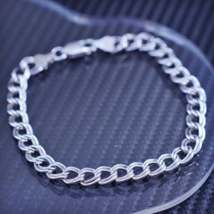 7.5” 7mm, vintage Italy sterling silver 925 double curb chain bracelet, stamped 925 Italy