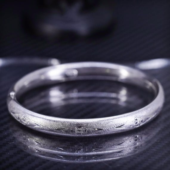 7”, Vintage Rine Sterling Silver 925 Hinged Bangle, Bracelet 