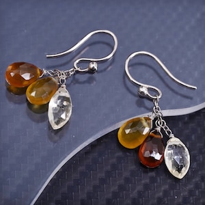 Vintage vermeil gold over sterling silver 925 handmade earrings with teardrop citrine dangles, stamped 925