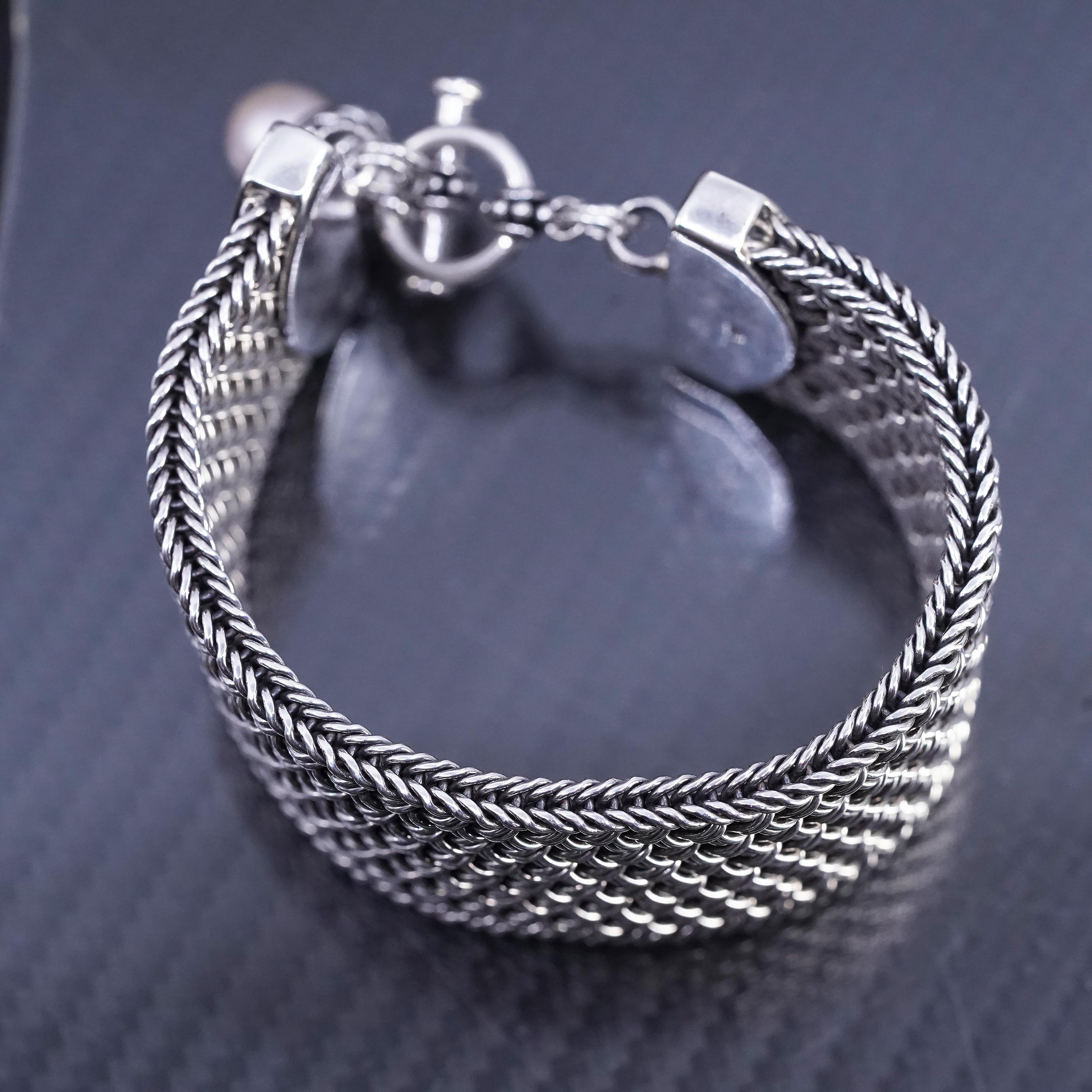 6.25”, Vintage Sterling Silver 925 Handmade 1.5” Wide Woven 