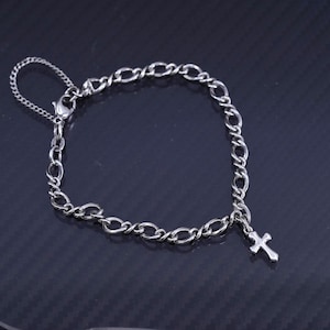 7,25&quot; vintage James Avery sterling 925 zilveren figaro-armband met kruisbedel en veiligheidsketting, gestempeld 925 Avery