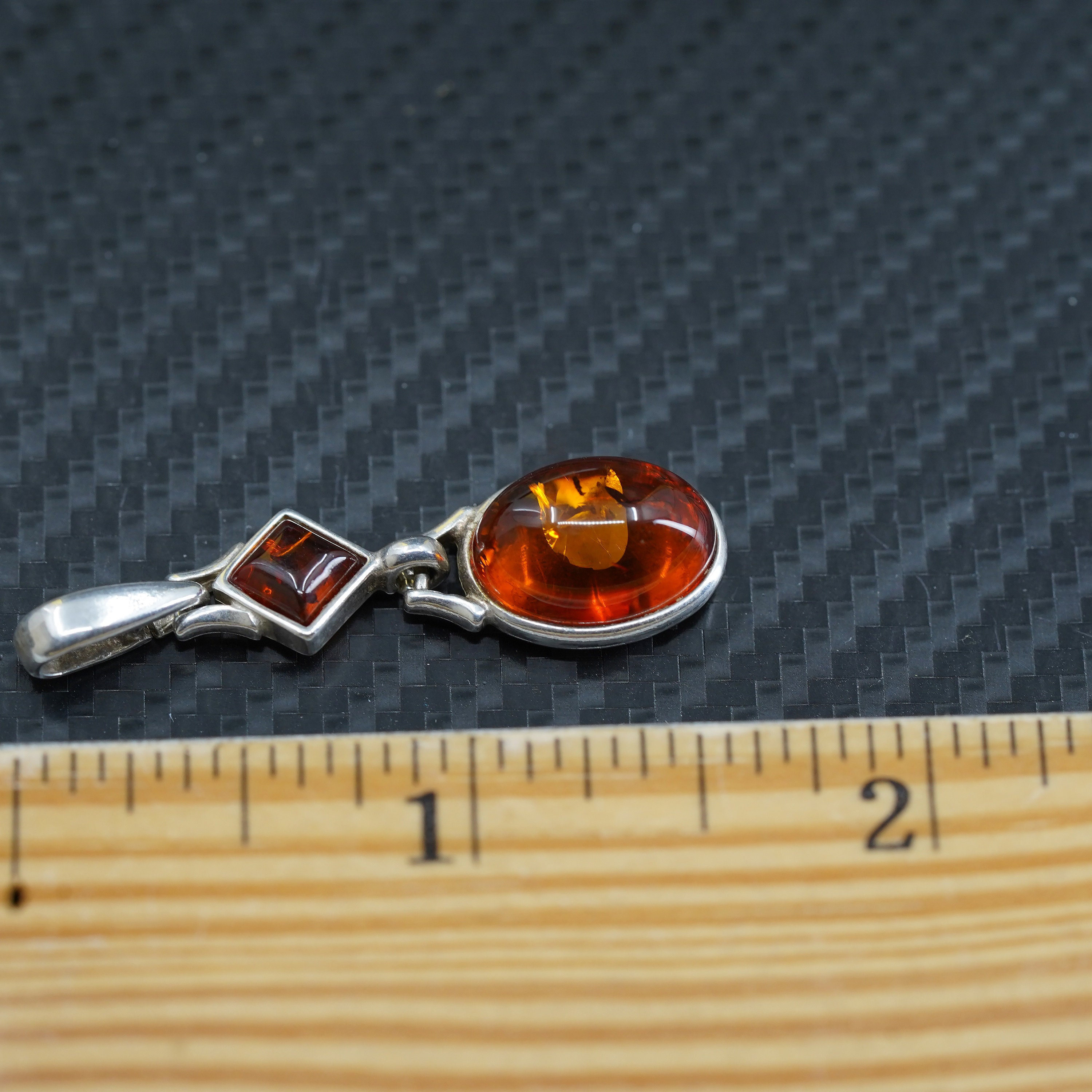 Broche/Pendentif Moderniste Vintage En Argent Et Ambre - Avec Poinçons - Occasion