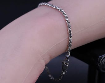 7” 2mm, Vintage Italian Sterling Silver 925 Handmade Rope Chain