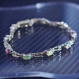 7 Zoll Vintage Vermeil Gelbgold über Sterling Silber 925 Tennis Armband mit Opal und Diamant, gestempelt 925