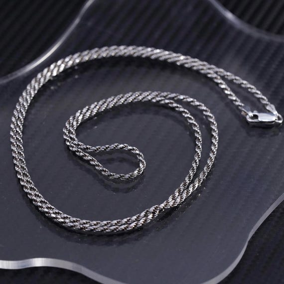30” 2.4mm, Vintage Italian Sterling Silver 925 Rope Chain Necklace