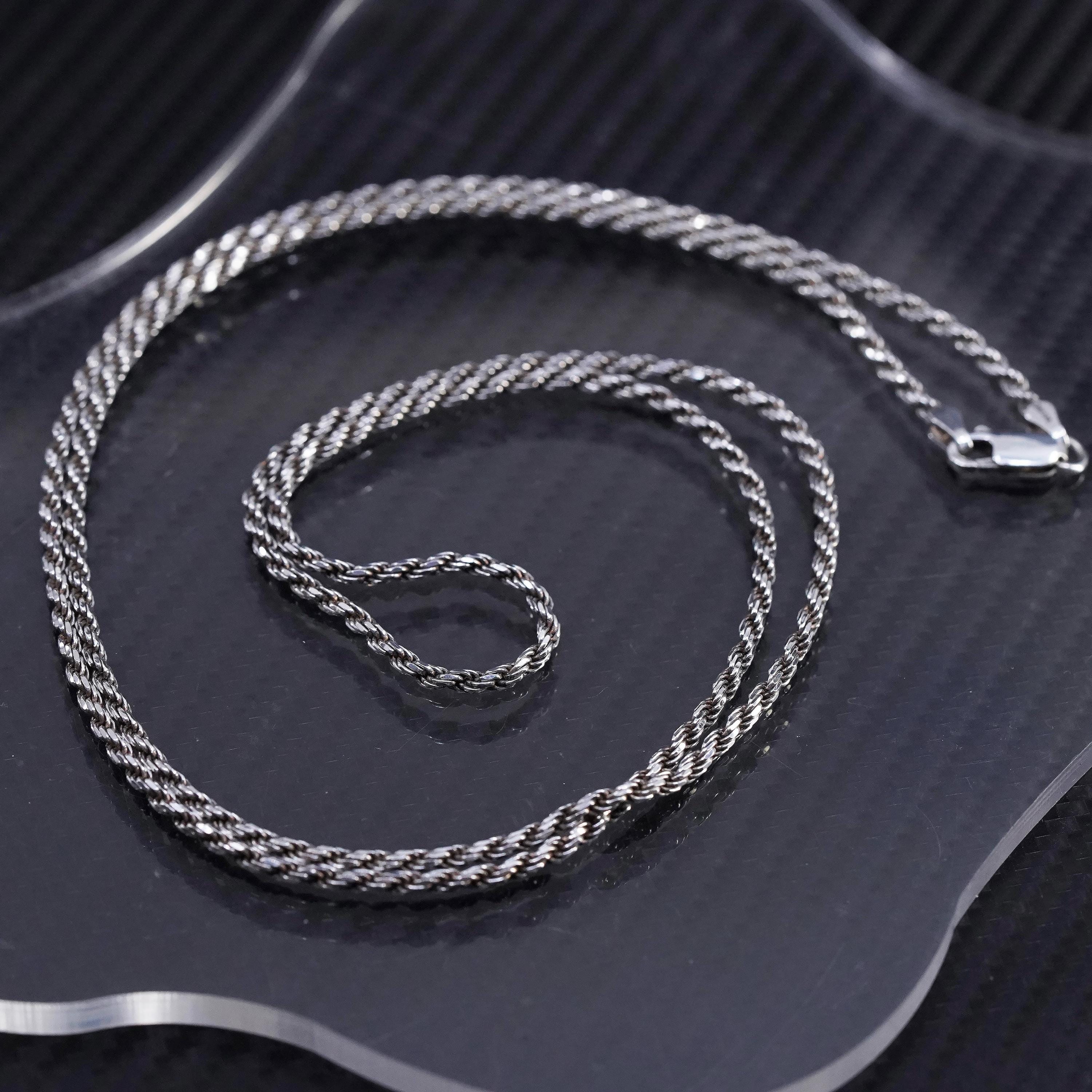 30” 2.4mm, Vintage Italian Sterling Silver 925 Rope Chain Necklace
