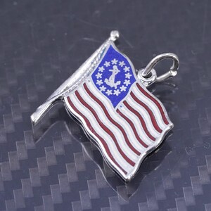 Vintage sterling silver 925 handmade American Flag pendant with enamel inlay, stamped 925