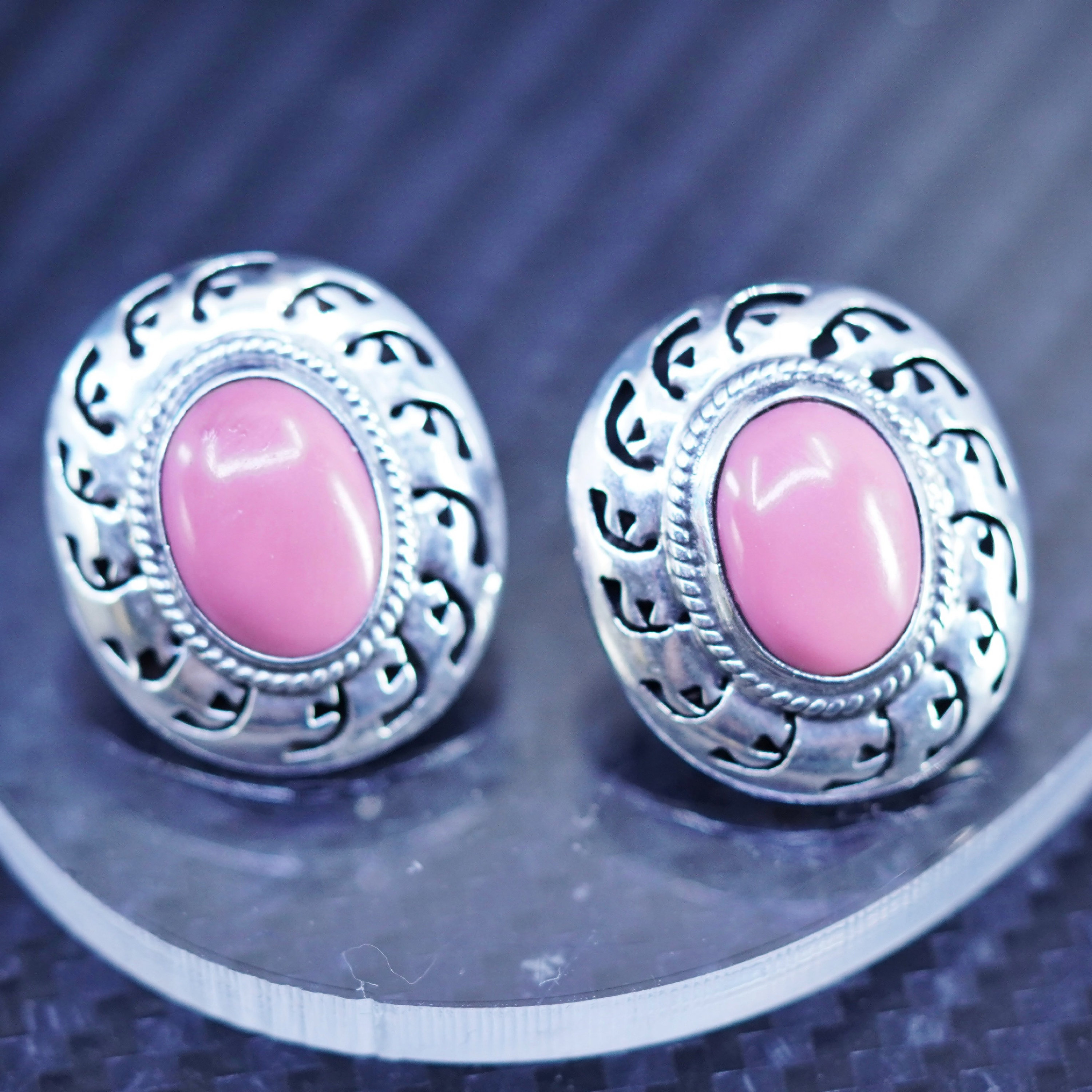 Vintage Mexico Sterling Silver Handmade Earrings, 925 Pink