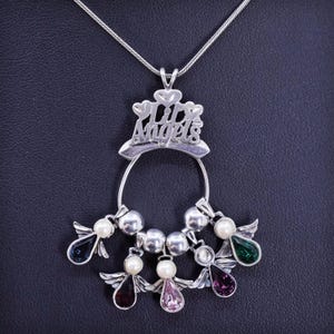 24”, vintage Italian sterling silver 925 snake chain necklace with 5 birth angel pendant, stamped 925