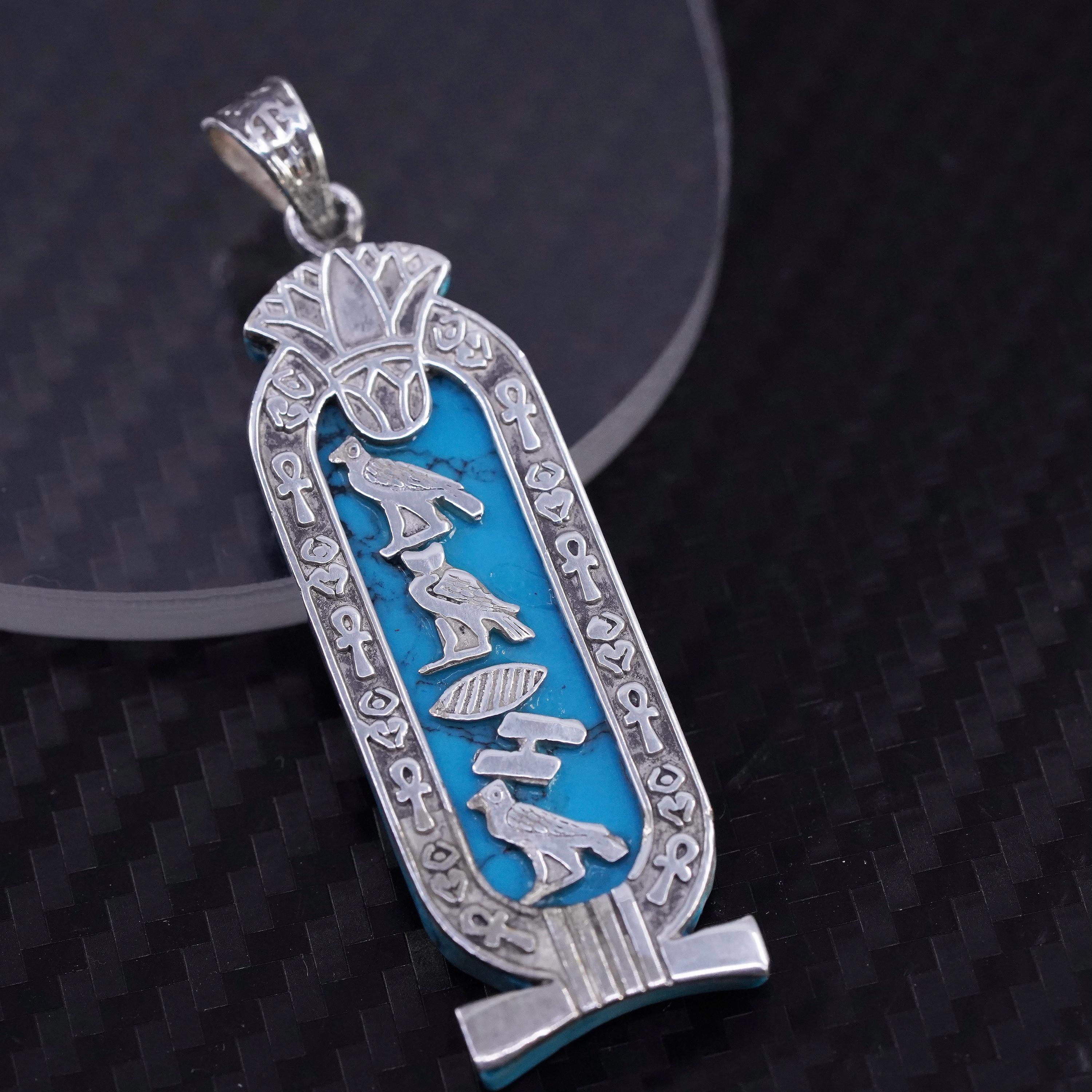 Pendentif Ancien En Argent Massif 925 – Breloque Cartouche égypte – Occasion