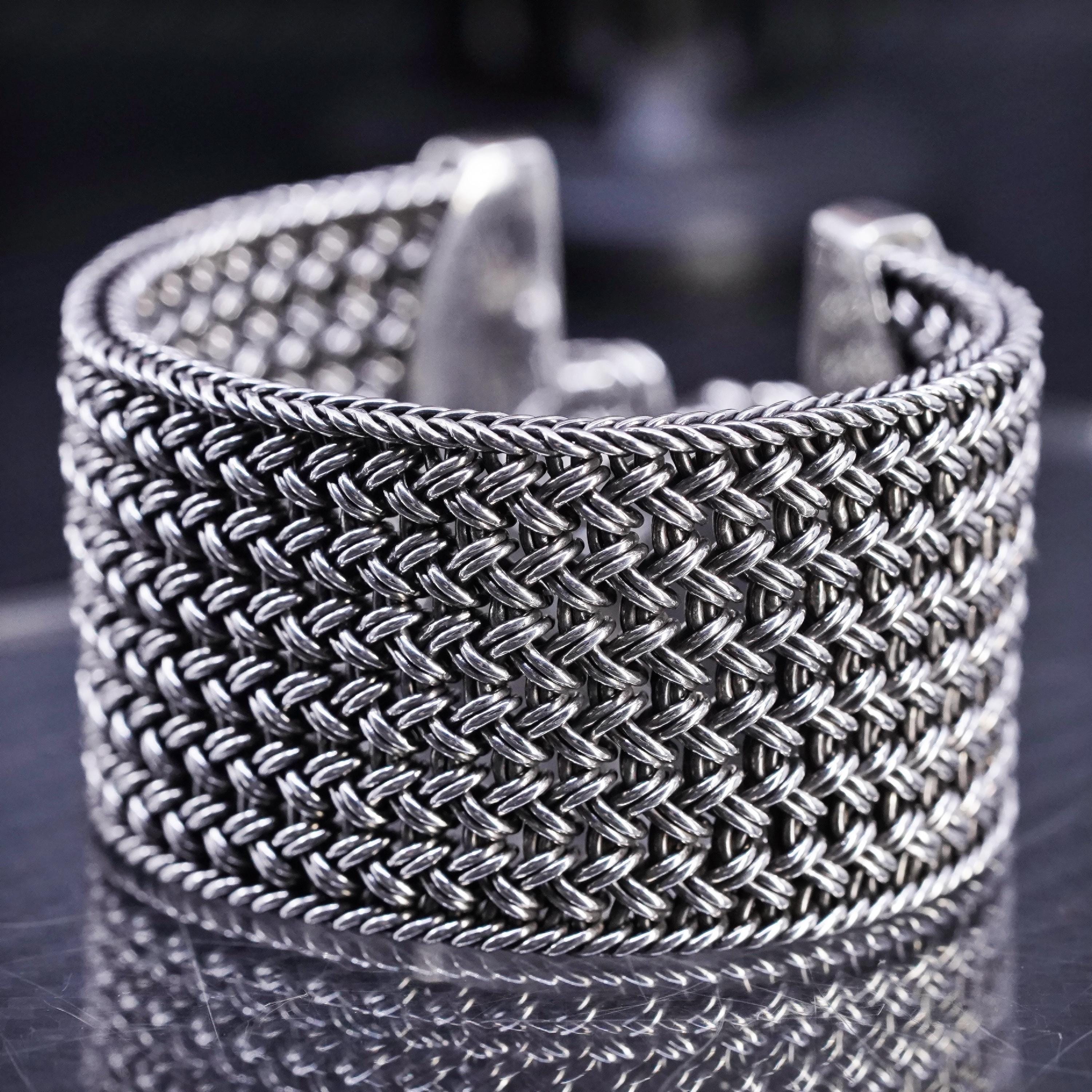 6.25”, Vintage Sterling Silver 925 Handmade 1.5” Wide Woven