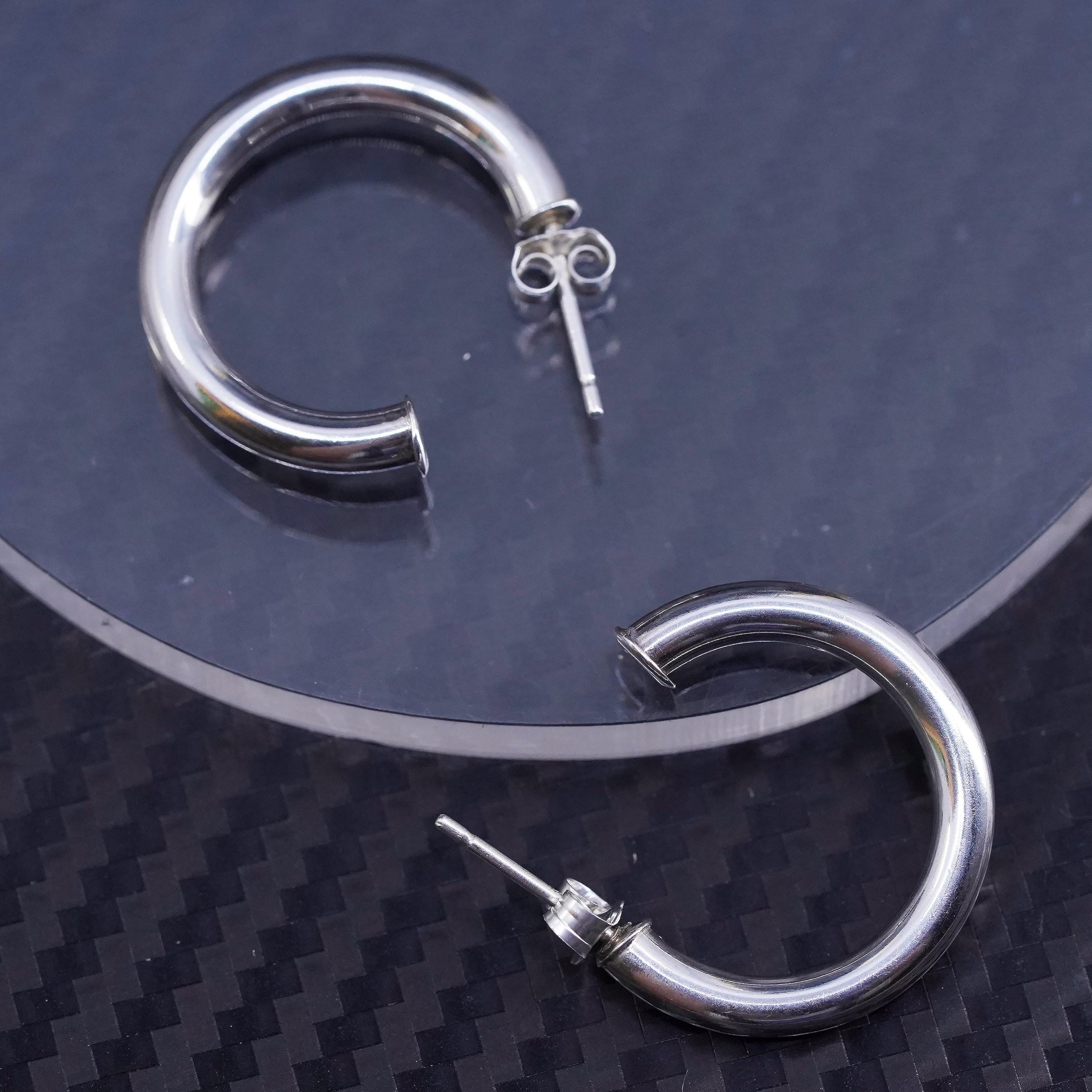 0.75”, vintage sterling silver 925 handmade bold huggie studs earrings, stamped 925