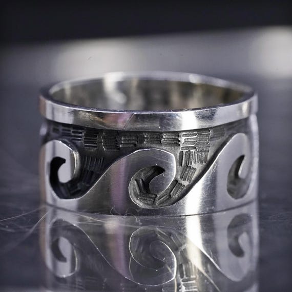 Size 7, Vintage Hopi Sterling Silver 925 Handmade Ring Wide Band 