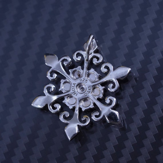 Vintage sterling silver 925 snowflake pendant wit… - image 4
