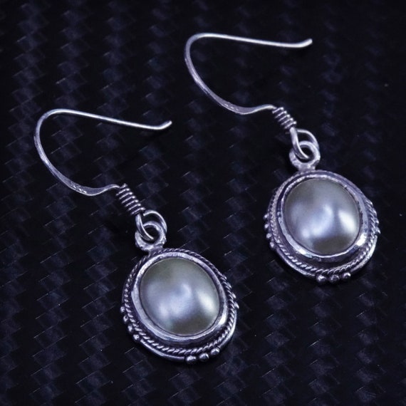 Vintage sterling silver 925 handmade oval pearl e… - image 1