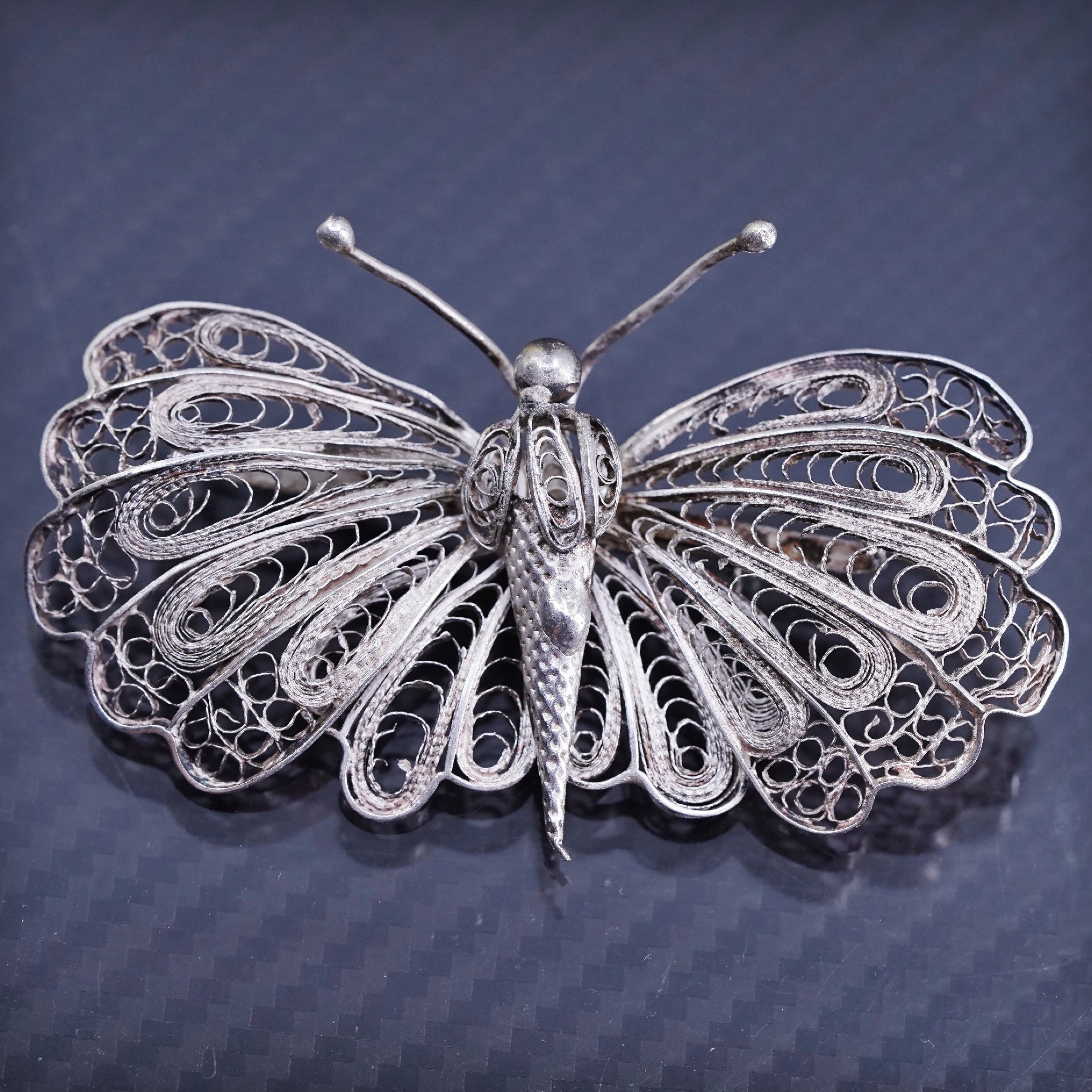 Vintage sterling silver 925 handmade filigree butterfly brooch, silver tested