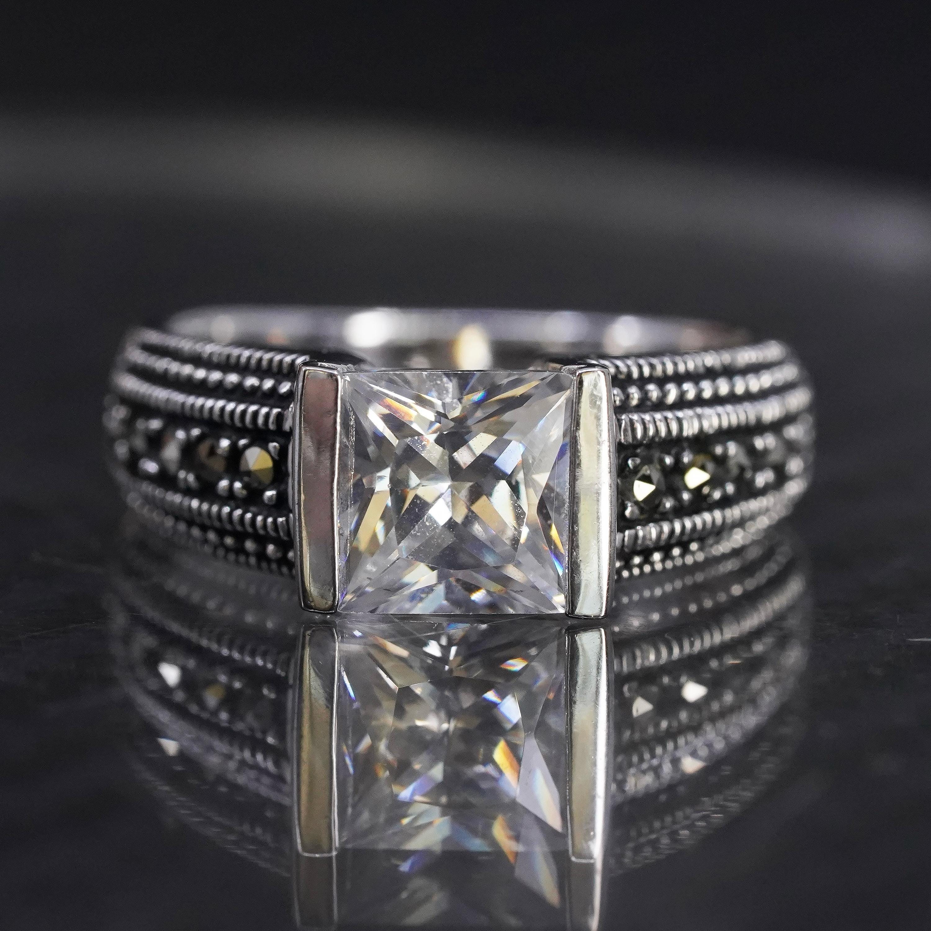 Size 6, Vintage Sterling Silver 925 Statement Band Ring With