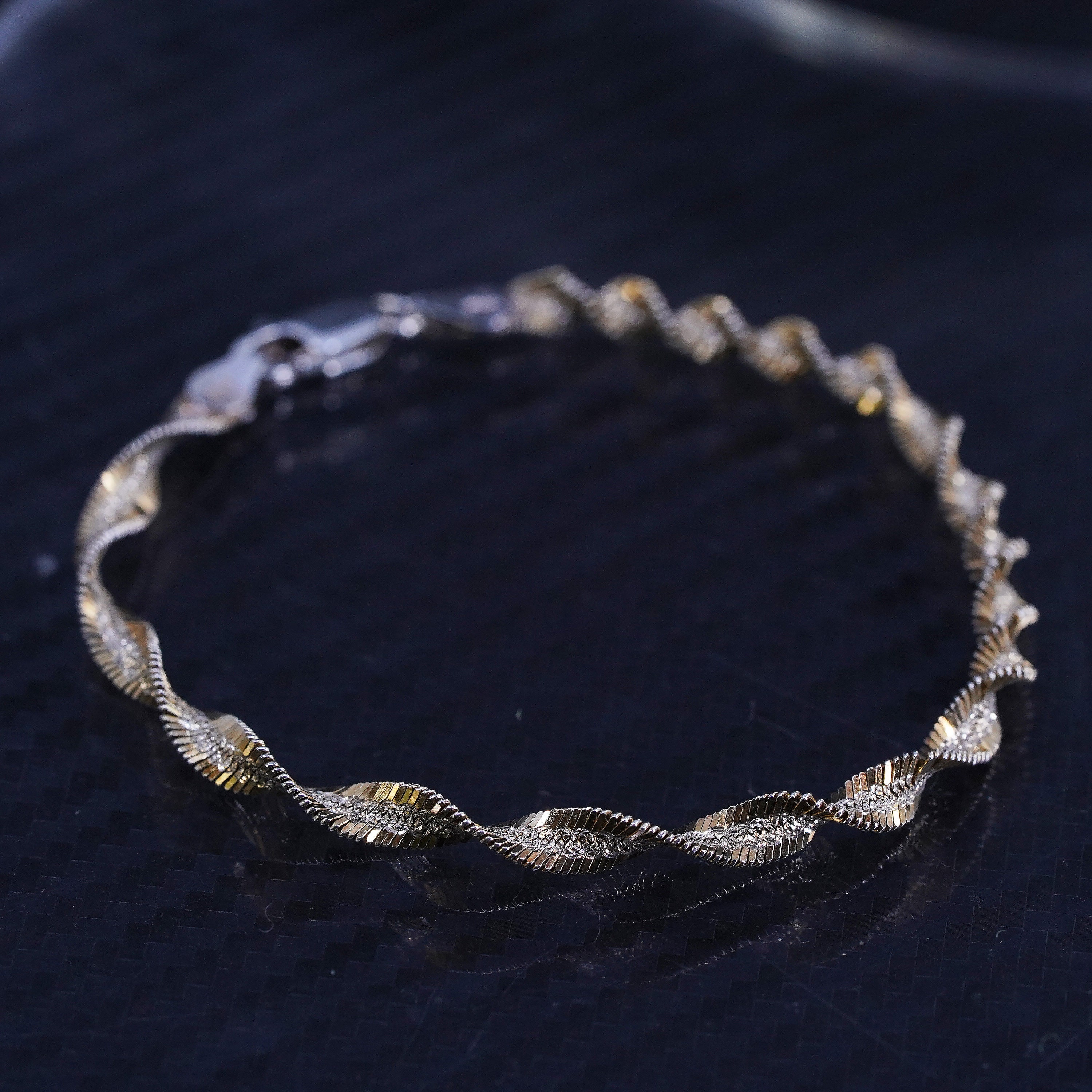 ITALY MADE SILVER925 TWIST BRACELET/シルバー 7.25” 12mm, Vintage Italian Sterling Silver 925 Handmade