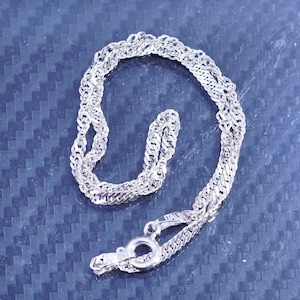 9.75” 2mm, vintage Italian sterling silver 925 handmade twisted curb chain bracelet anklet, stamped 925 Italy