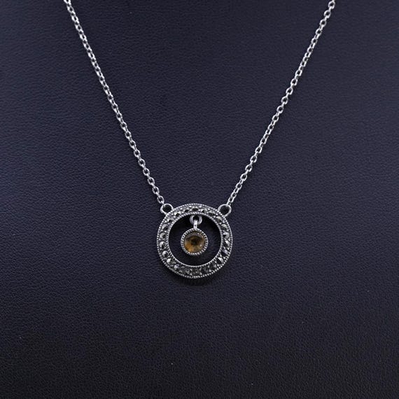 16” 1.6mm, vintage Judith Jack Sterling silver 925 circle chain necklace with circle citrine pendant  marcasite, stamped 925 JJ View 3