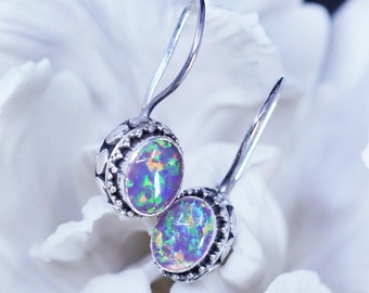Vintage südwestlichen Sterling Silber 925 handgefertigte Ohrringe mit ovalem Opal, gestempelt 925