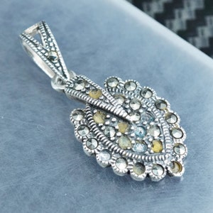 Pingente quadrado vintage em prata de lei 925 com cz e marcassita, estampado 925