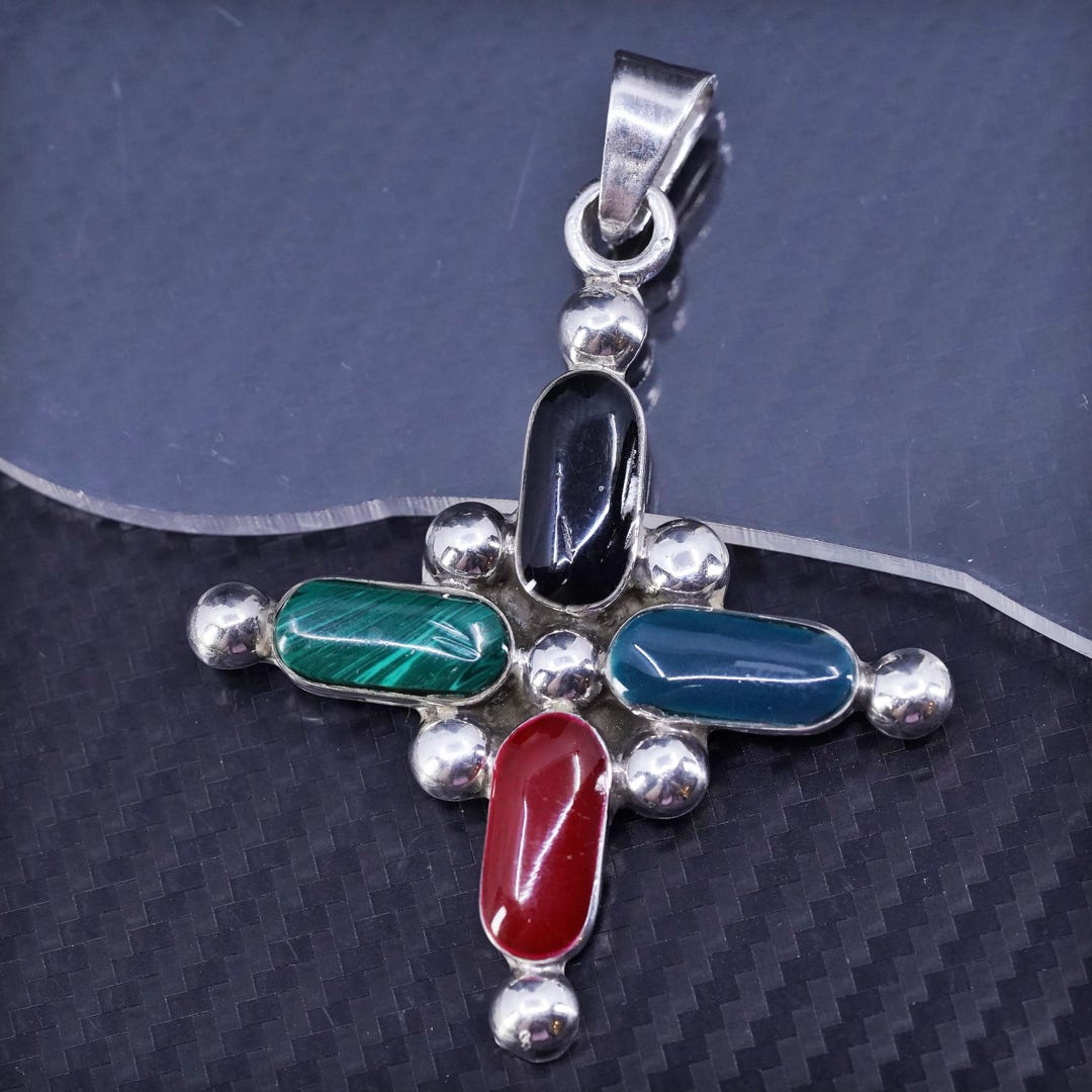 Vintage Mexican Sterling Silver 925 Handmade Cross Pendant With Onyx ...