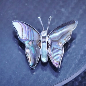 Vintage taxco sterling silver 925 handmade abalone butterfly brooch, stamped 925 Mexico