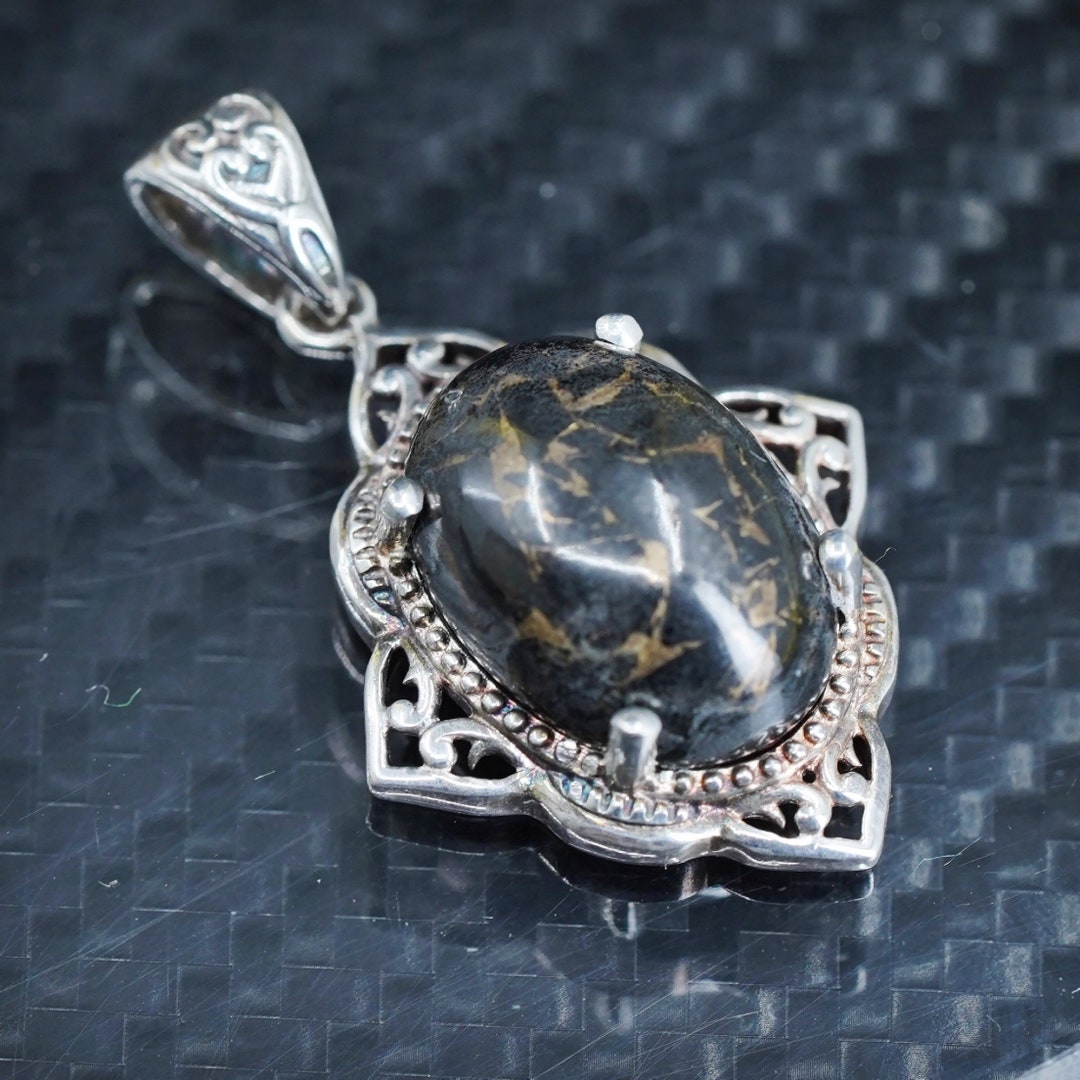 Vintage Djoy Sterling Silver 925 Handmade Filigree Pendant With Black ...