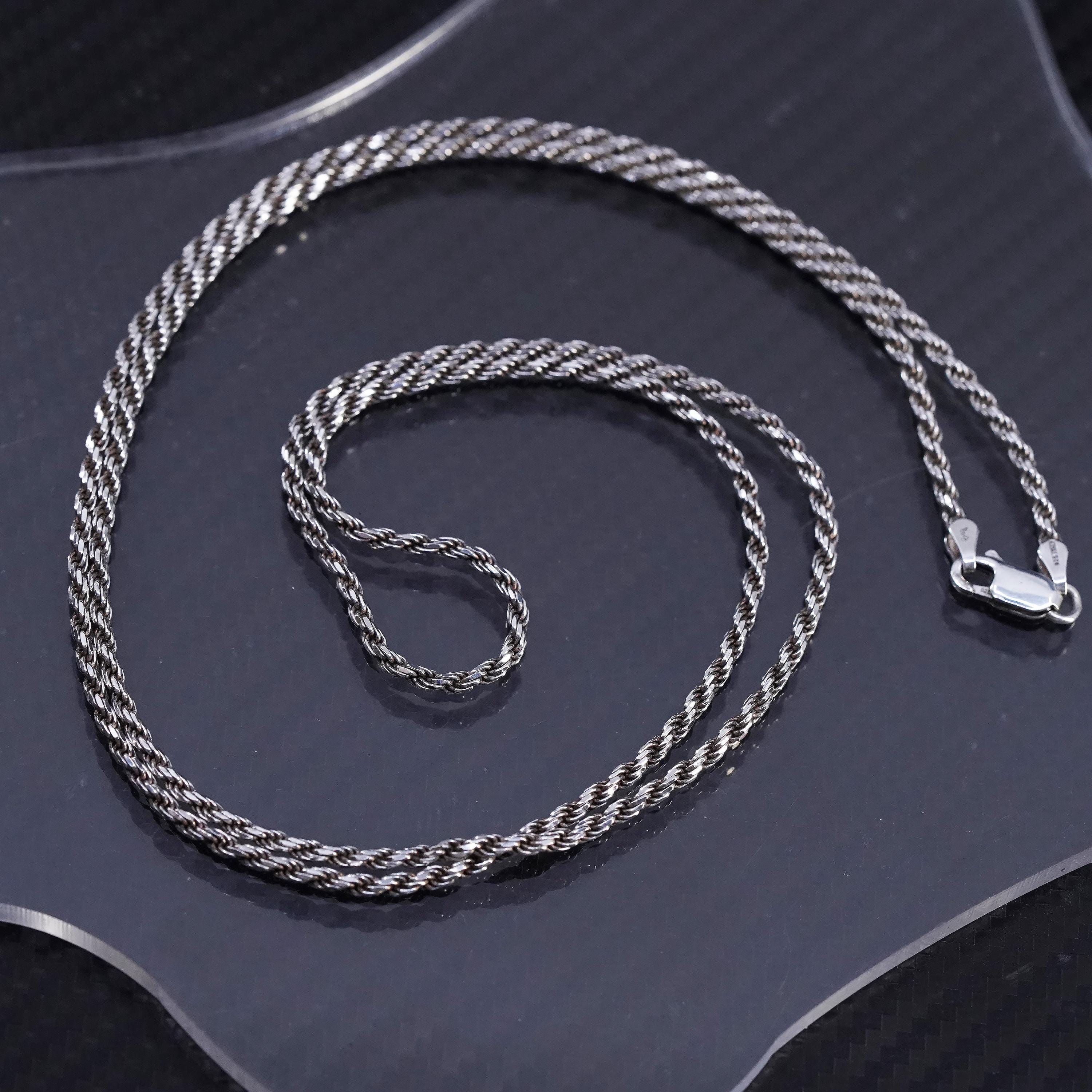 30” 2.4mm, Vintage Italian Sterling Silver 925 Rope Chain Necklace