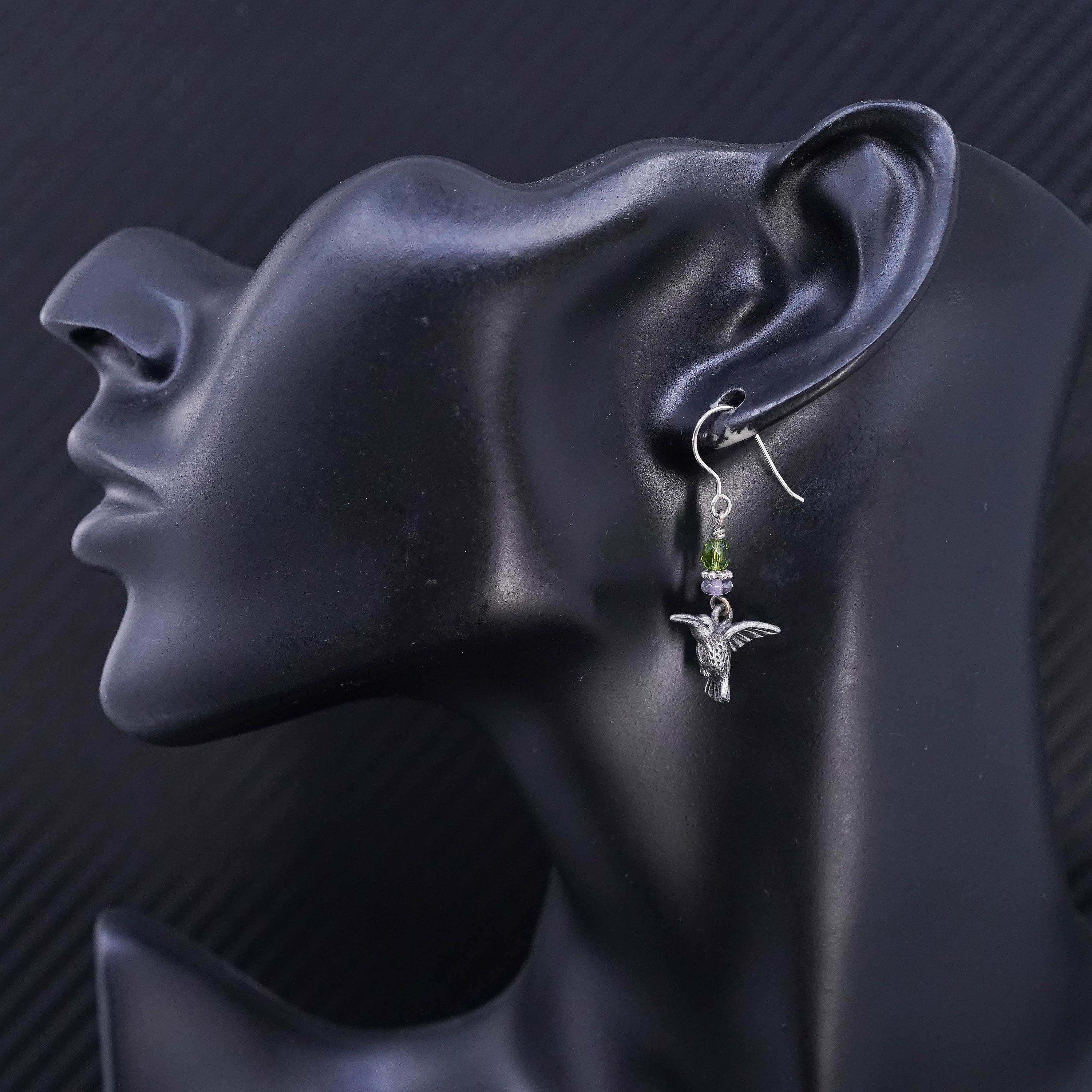 Orecchini A Goccia Con Colibrì In Argento Sterling 925 - Gioiello Artigianale A Forma Di Uccello, 20x13 Mm, Con Confezione Regalo