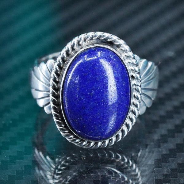 size 10.75, Native American southwestern Wilson Padilla sterling silver 925 handmade band ring with lapis lazuli, stamped Wilson Padilla ste