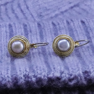Vintage Vermeil Gelbgold über Sterling Silber 925 Tropfen Ohrringe mit Perle, gestempelt 925