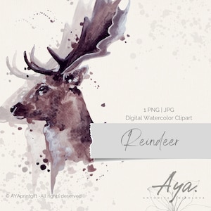 Aquarell Rentier Clipart Digital Download | Kartengestaltung | Mischtechnik | Digitales Papier Handwerk PNG Druckbare Clip Art Handgezeichnet