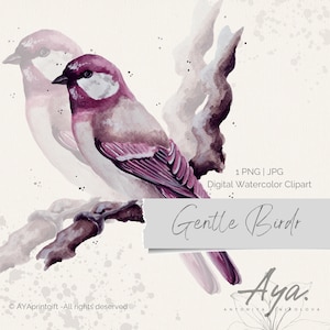 Aquarell Sanfter Vogel Sanfte Blumen Clipart Sublimation Clipart Datei Png Jpg Pdf, Herbst Motiv Botanische Kunst Sanfte Farben Design Rosenvögel