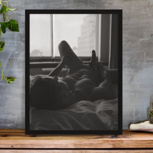 Alone in bed, Male Nude, Homoerotic Wall Art, Erotic Naked Man, Masculine Bedroom Art, Art Nude Photography Print