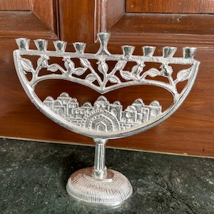 Handcrafted Silver Plated Menorah: Jewish Hanukkah Candle Holder