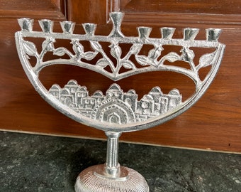 Handcrafted Silver Plated Menorah: Jewish Hanukkah Candle Holder