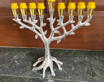 Silver Plated Menorah, Jewish 9 branches Tree menorah for sale, Hanukkah menorah 9 branches