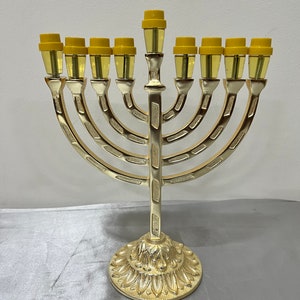 Handmade 9-Branch Menorah: Judaica Hanukkah Candle Holder with Oil Cups
