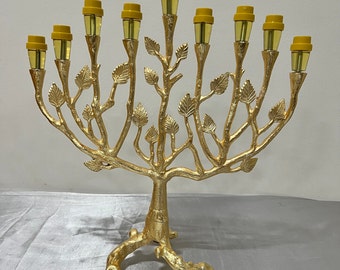 Jerusalem Menorah | Sam Judaica Menorah candle Holder, Hanukah menorah golden color, candelabra