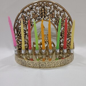 Jerusalem Menorah Judaica Candle Stand, Jewish candle holder, 9 branches