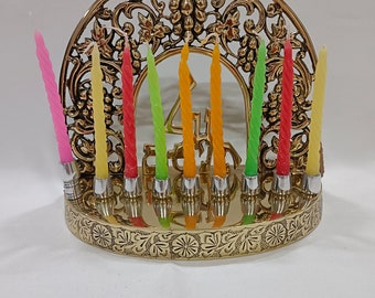 Jerusalem Menorah Judaica Candle Stand, Jewish candle holder, 9 branches