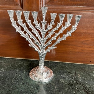 9 Branch Metal Menorah: Jewish Candlestick Holder